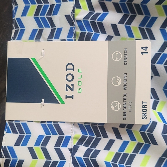 NWT IZOD Golf Skort. Size 14. Pockets  Blues/White/Lime Side Zip. UPF-15 - Picture 8 of 10